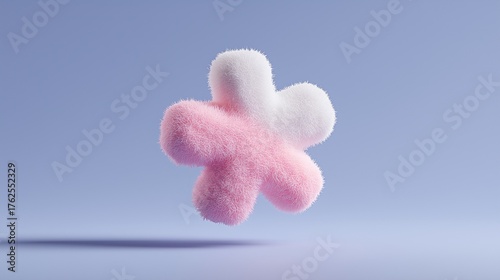 Fluffy pink and white abstract shape floating against a soft background.