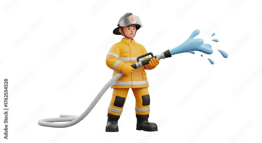 Obraz premium Firefighter with water hose in action. isolated on a transparent background