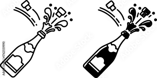 ofvs774 OutlineFilledVectorSign ofvs - champagne explosion vector icon . bottle . isolated transparent . black outline and filled version . AI 10 / EPS / PNG . g12120