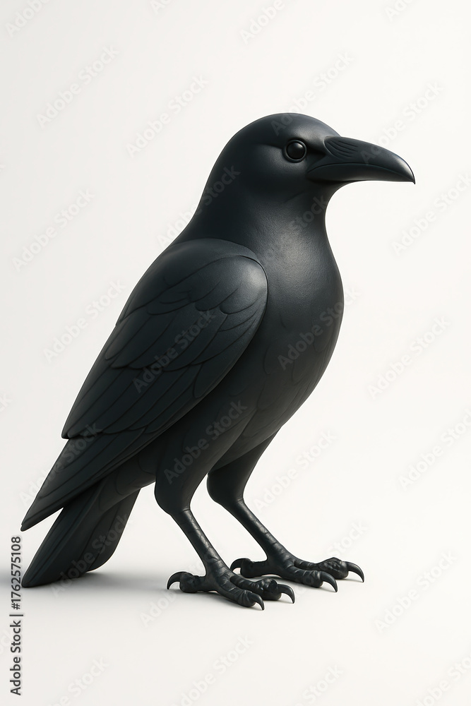 Fototapeta premium Black raven sculpture on white background