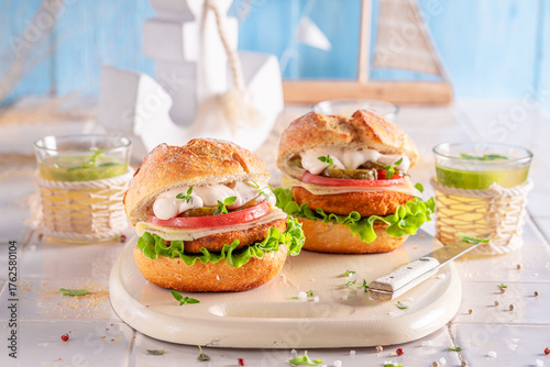 Tasty fish burger made of c...