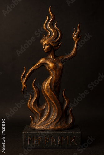Bronze flame sculpture of a woman figure