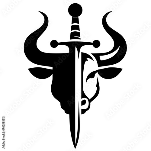 Silhouette combination of bull face and sword