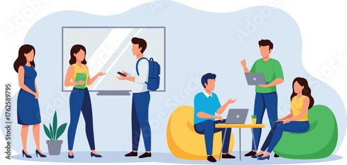 Diverse group of young professionals collaborating in a modern office space.