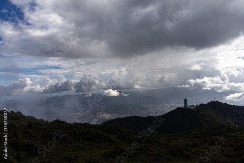 Exploring Caracas, Venezuela. Mountaineering in Waraira Repano National Park. View of Avila Peak - Hotel Humboldt from Lagunazo
