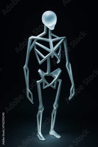 Abstract metal wireframe human figure on dark background