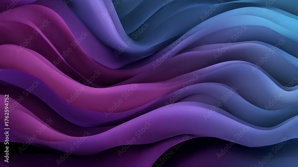 Obraz premium Wavy abstract background with undulating lines in shades of purple and blue, suggesting fluid motion and depth Stock Illustration