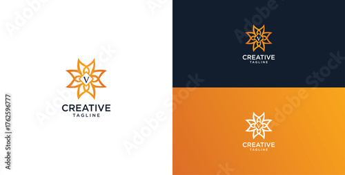 floral ornament logo and icon with initials V