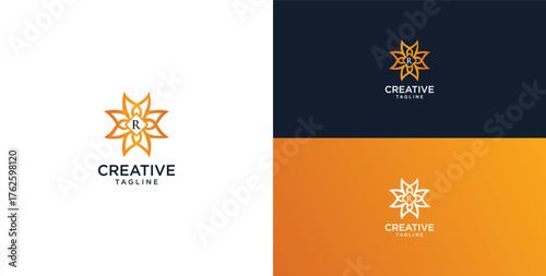 floral ornament logo and icon with initials R