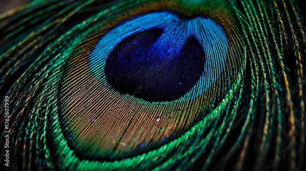 Obraz premium Peacock feather close-up texture,