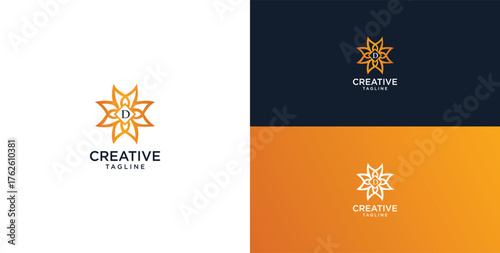 floral ornament logo and icon with initials D