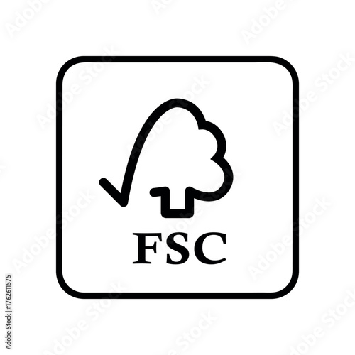 FSC packaging symbol, Forest Stewardship Council black sign, vector icon