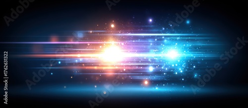 Abstract light streaks and glowing particles.