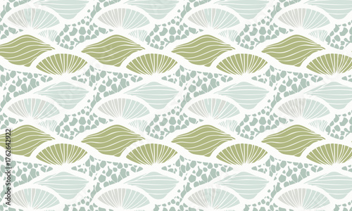 Abstract seamless pattern with hand drawn textures and fan shapes, Modern Japanese-inspired vector background