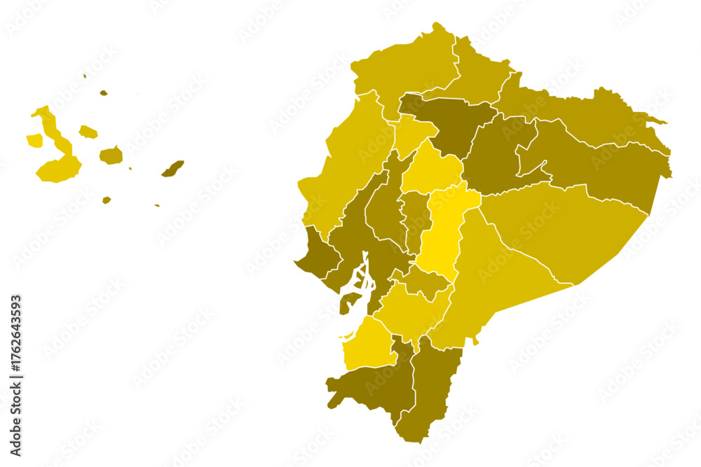 Obraz premium Ecuador Maps with Yellow Monochrome Color for District Borders American Country