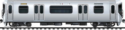 Modern silver subway train car on a white background