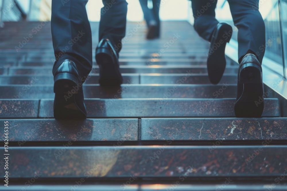 Fototapeta premium Business professionals walking up stairs in a modern office