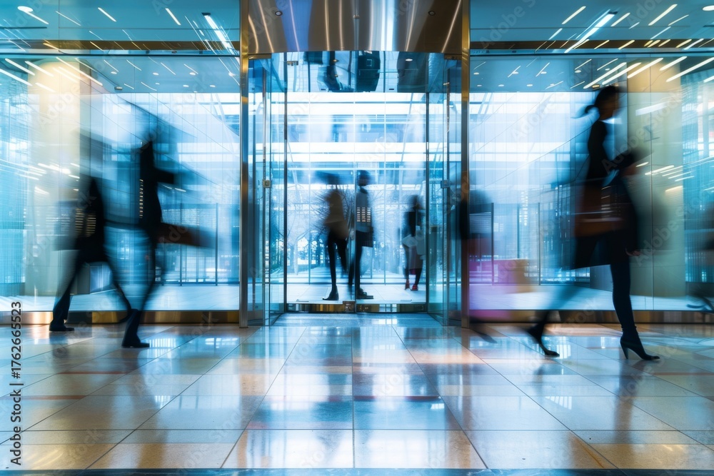 Fototapeta premium People walking in a modern office building lobby