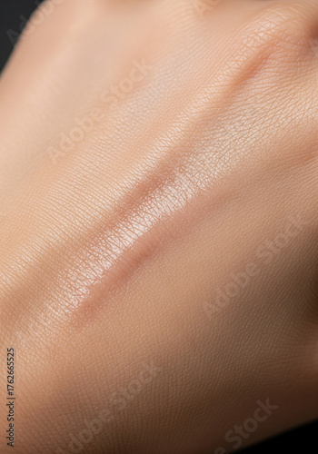 Shiny Texture of a Healed Burn Scar on Hand