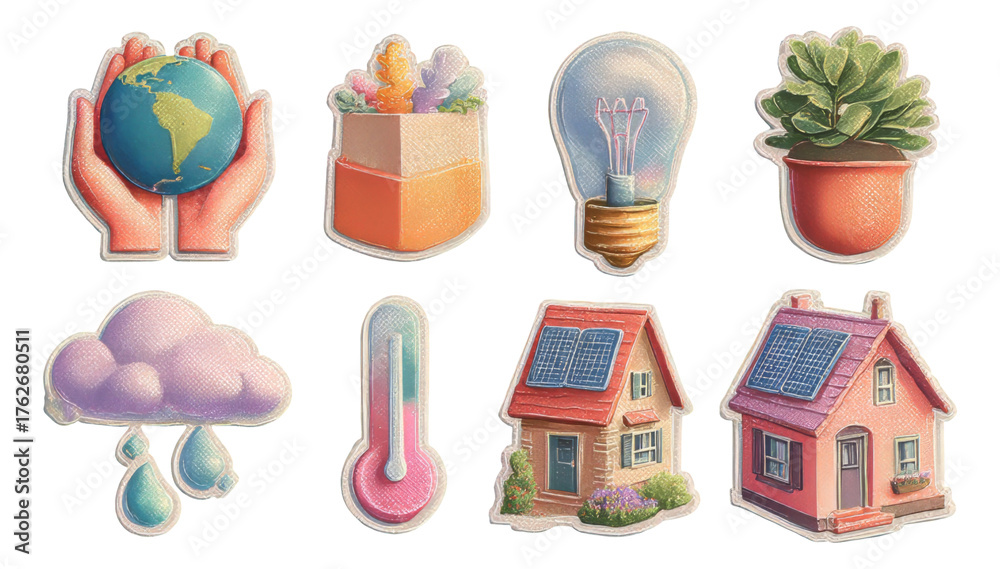Fototapeta premium Hands Holding Globe, Light Bulb, Plant, and Other Isolated Icons on Transparent Background