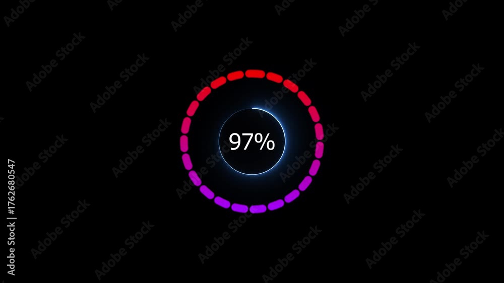 1 to 97% circle loading bar. a modern red color neon loading animation ...