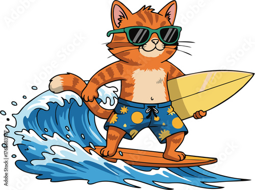 Cartoon Cat Surfing the Waves A Fun and Relaxed Summer Adventure on the Ocean