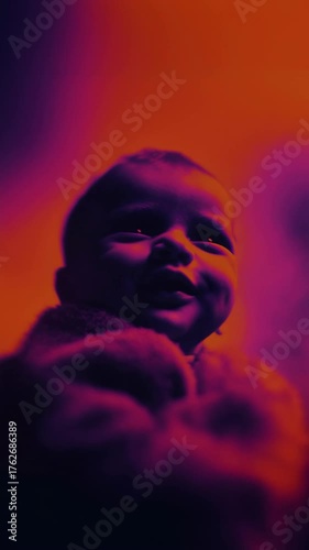 A newborn baby smiling.