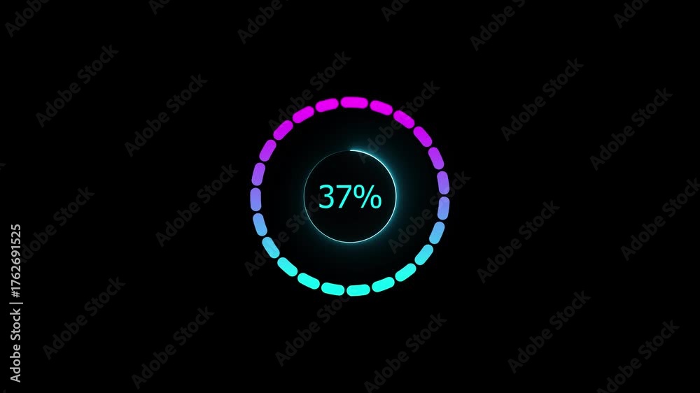 37 Loading 1 to 37% circle loading bar. a modern red color neon loading animation ...