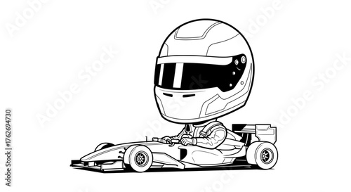 Caricature F1 Car Vector Big Helmet Driver