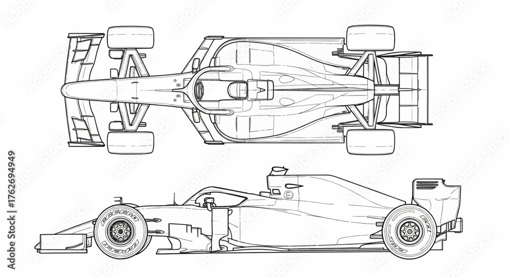 Fototapeta premium F1 Car Technical Sketch Vector