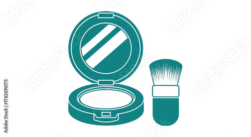 Cosmetic compact mirror and brush in a simple elegant silhouette