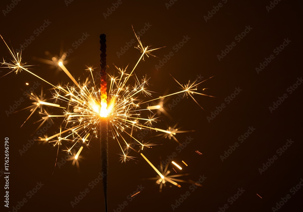 Obraz premium Sparkling Celebration - A Close-Up of a Lit Sparkler Against a Dark Background.
