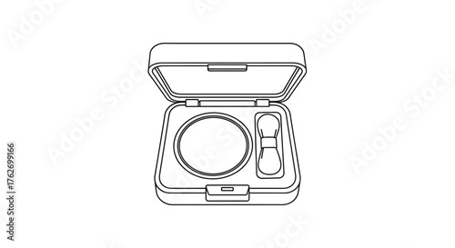 Line drawing of an open compact mirror with accessories silhouette