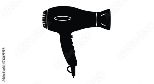A simple black and white image of a hair dryer silhouette