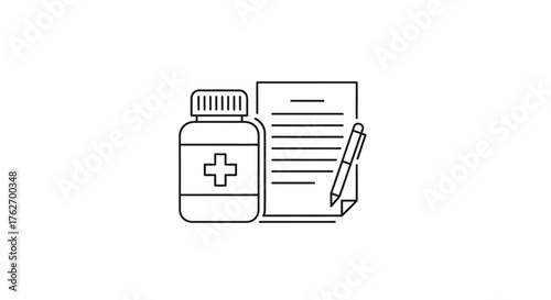 Medical prescription and medicine bottle illustration a simple line art silhouette