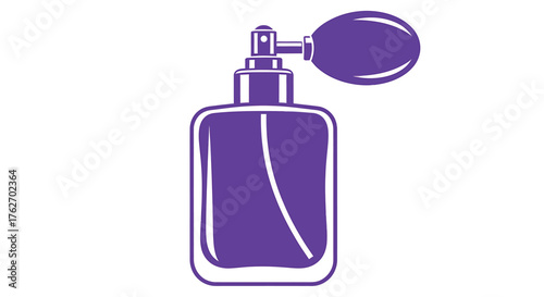 A vintage purple perfume atomizer illustration in a minimalist silhouette