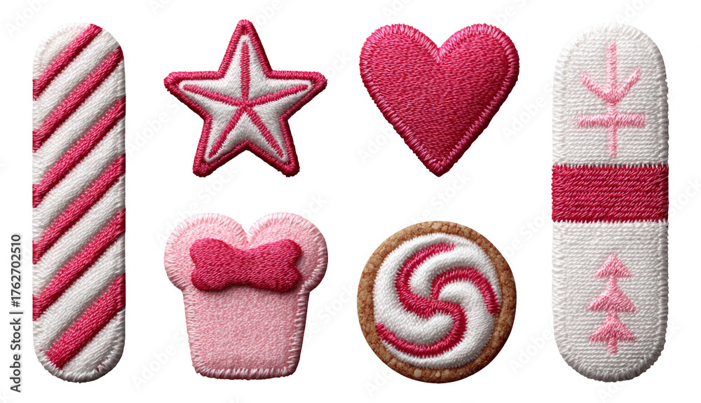 Obraz premium Colorful Embroidered Patches with Various Fun Shapes Isolated on Transparent Background