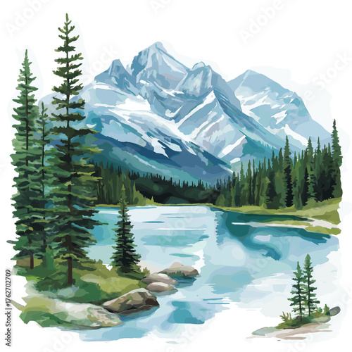 Banff National Park. Banff National Park hand drawn watercolor illustration