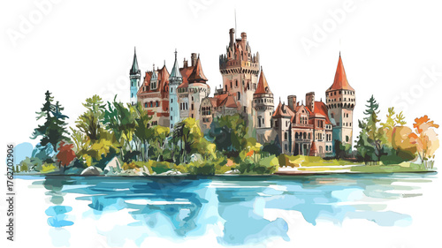 Boldt Castle. Boldt Castle hand drawn watercolor illustration