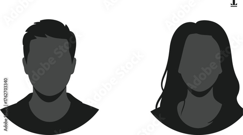 Minimalist face silhouette, anonymous profile, grayscale avatar, generic user icon, male and female, placeholder image, abstract identity, simple design, faceless people, digital representation, 