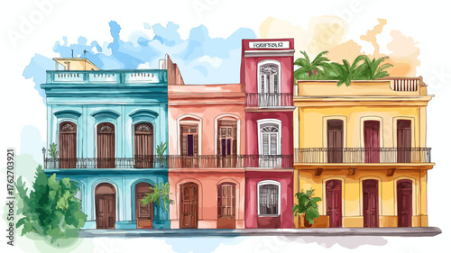 Havana. Havana hand drawn watercolor illustration