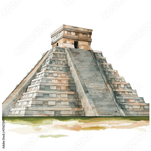 Chichen Itza. Chichen Itza hand drawn watercolor illustration