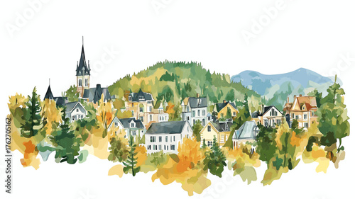 Mont-Tremblant . Mont-Tremblant  hand drawn watercolor illustration