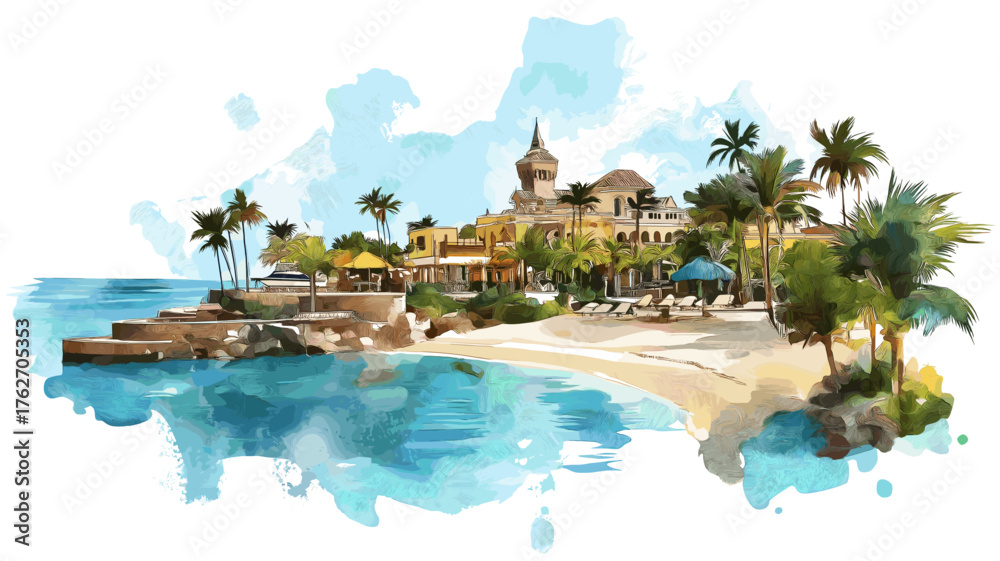 Obraz premium Nassau. Nassau hand drawn watercolor illustration