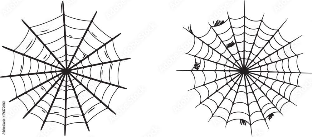 Fototapeta premium Hand-drawn Black Spider Web Illustrations Set for Halloween Design
