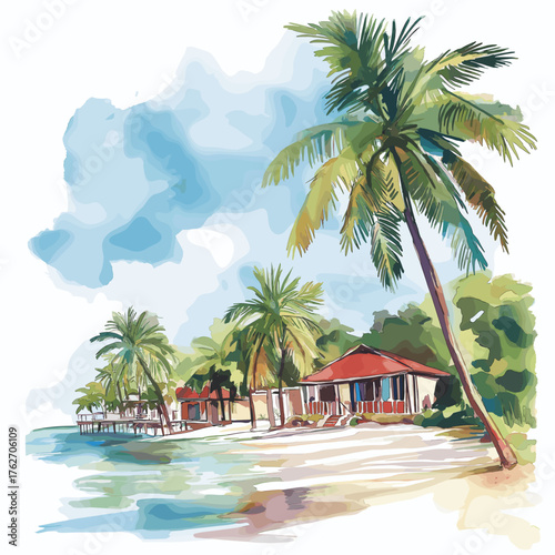 Saona Island. Saona Island hand drawn watercolor illustration