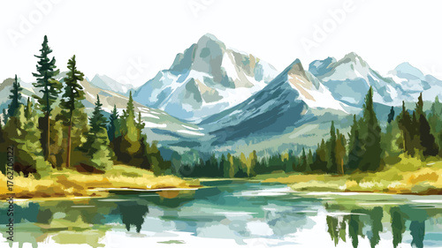Rocky Mountain National Park. Rocky Mountain National Park hand drawn watercolor illustration