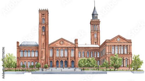 The Smithsonian Institution. The Smithsonian Institution hand drawn watercolor illustration