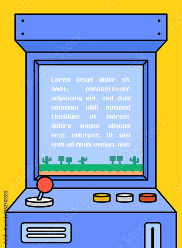 Retro arcade game machine with joystick and buttons cartoon vector illustration