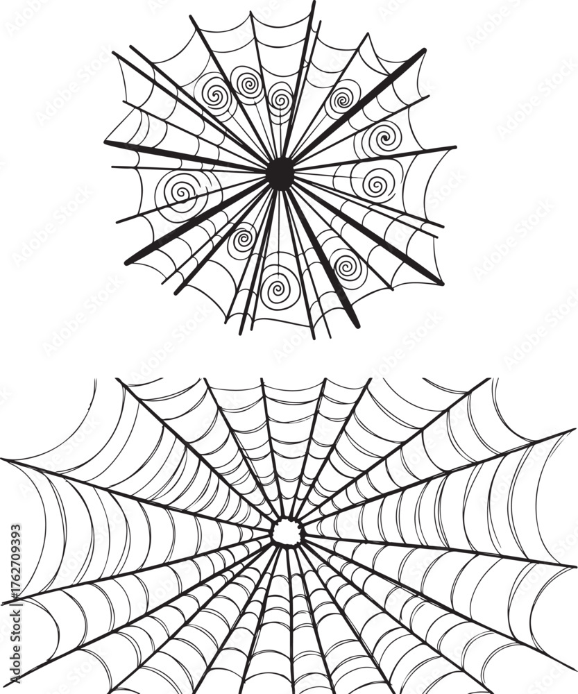 Fototapeta premium Vector Spider Web Set: Abstract Spiral and Classic Ornate Styles